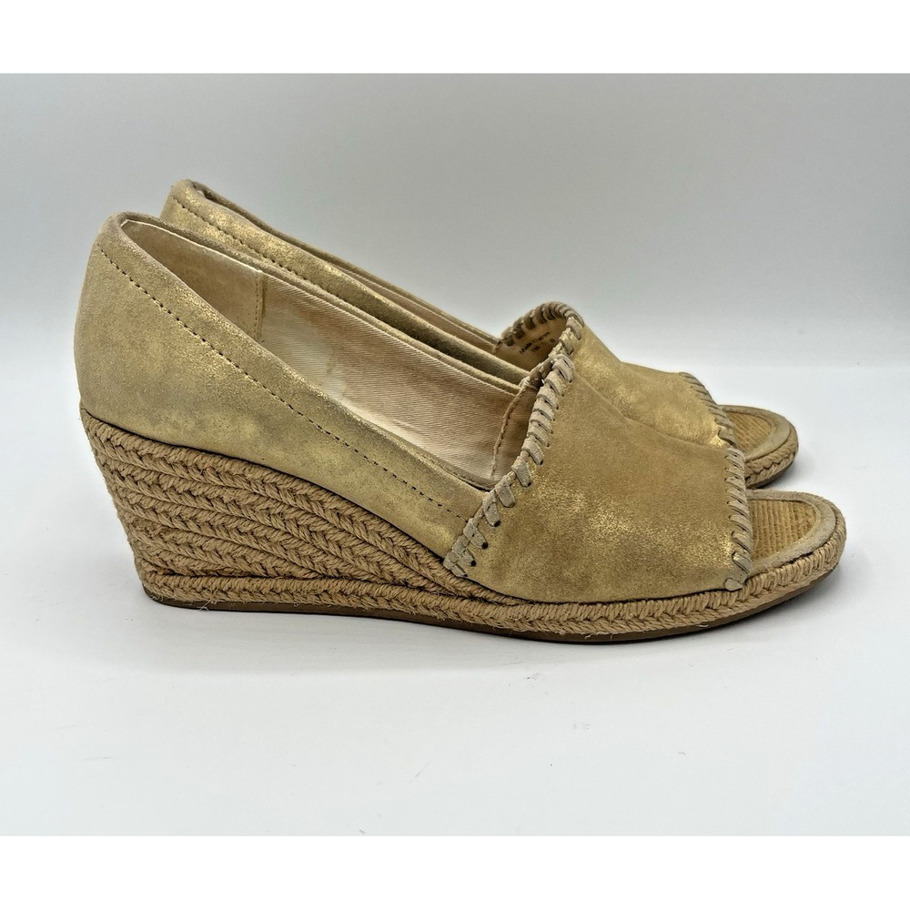 Jack Rogers Palmer Gold Leather Wedge Espadrille Sandals Shoes 7M clean girl